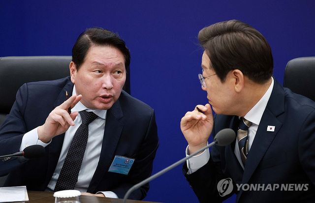 대화하는 이재명 대통령과 최태원 SK 회장