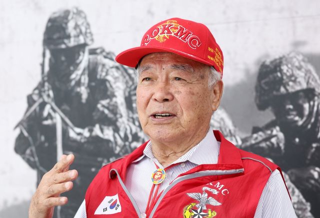 양구 도솔산 전투 참전용사 홍종수(94·해병 7기)옹
