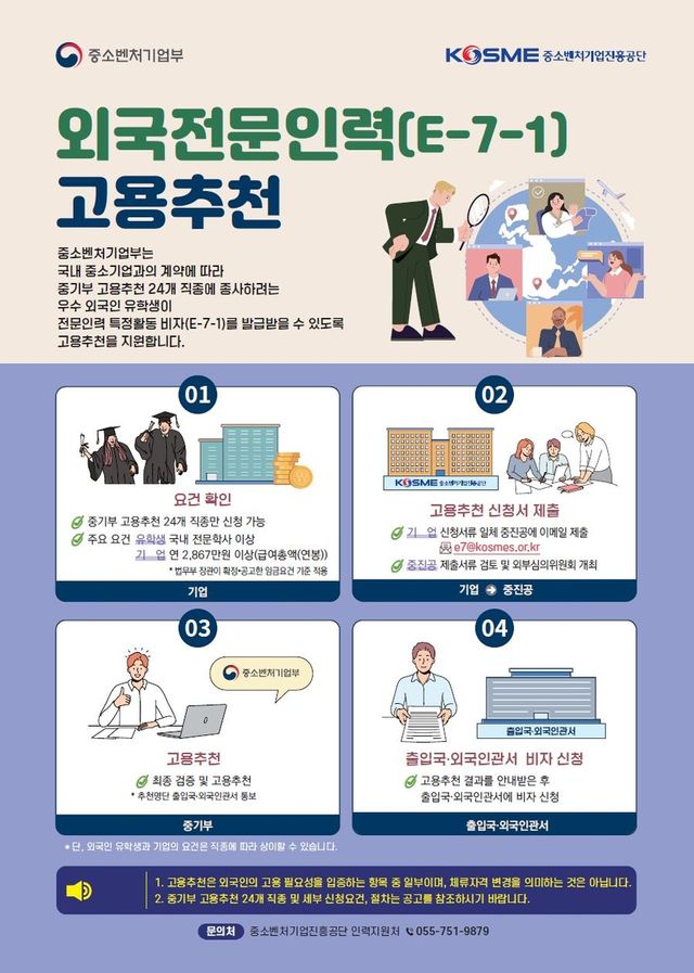 중진공, 외국전문인력 고용추천제도 상시 운영