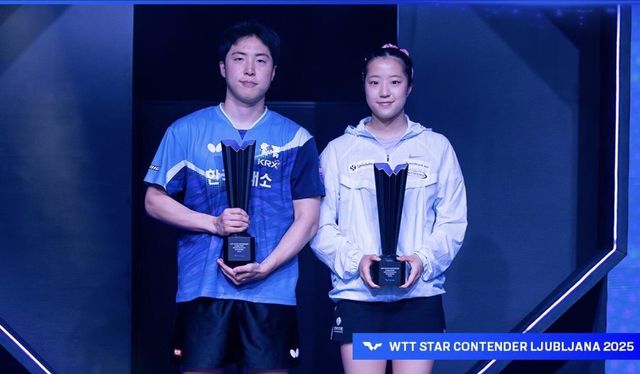WTT 류블랴나 혼복 우승을 합작한 임종훈(왼쪽)과 신유빈