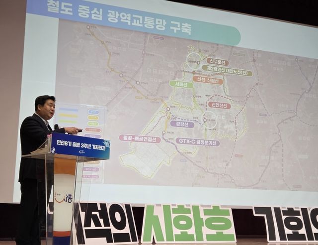 민선 8기 3주년 기자회견 하는 임병택 시흥시장