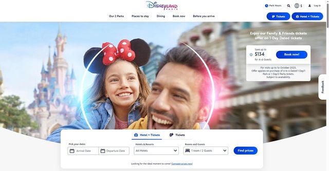 파리 디즈니랜드 홈페이지 초기화면