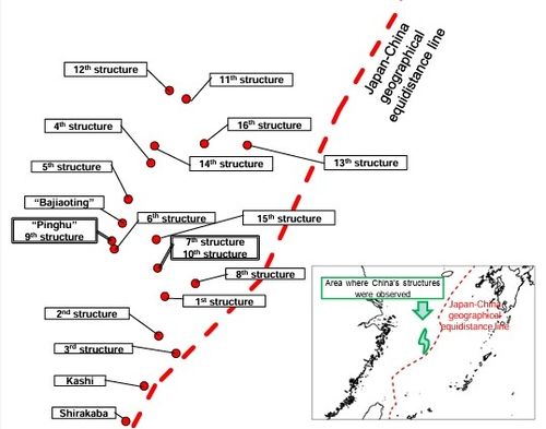 중일 중간선 서쪽서 확인된 중국측 구조물