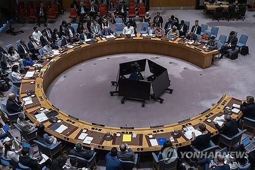 이란 핵 문제 논의하는 유엔 안보리 회의장
