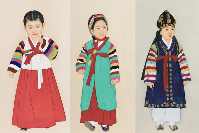 권오창 화백이 기증한 전통 어린이 복식화