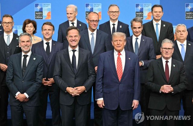 나토 정상회의서 사진촬영하는 각국 정상들 