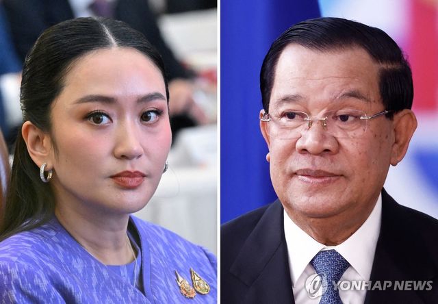 패통탄 친나왓 태국 총리(왼쪽)와 훈 센 캄보디아 상원의장