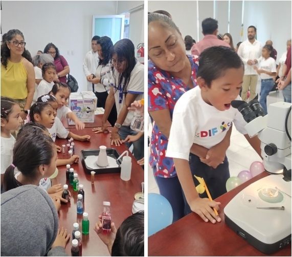 한국-멕시코 우정 병원 개원 20주년 기념 행사에서 과학 실험 등 체험하는 어린이들