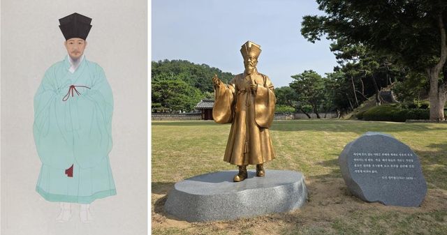새로 제작한 정약용 선생 영정(왼쪽)과 동상
