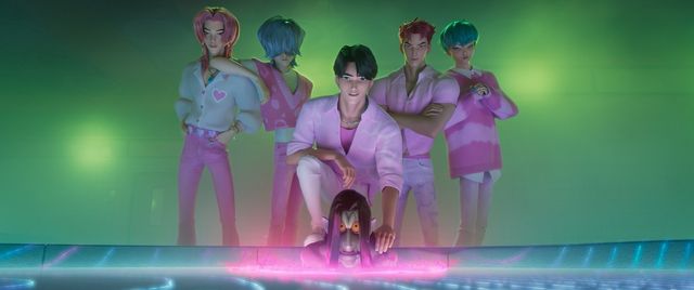 영화 '케이팝 데몬 헌터스' 속 사자보이즈. 준우는 가운데.