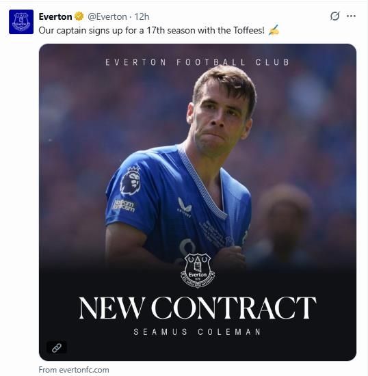 콜먼과 재계약 소식을 전한 에버턴.
