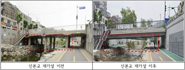  지난 5월 재가설된 신본교 전후 사진