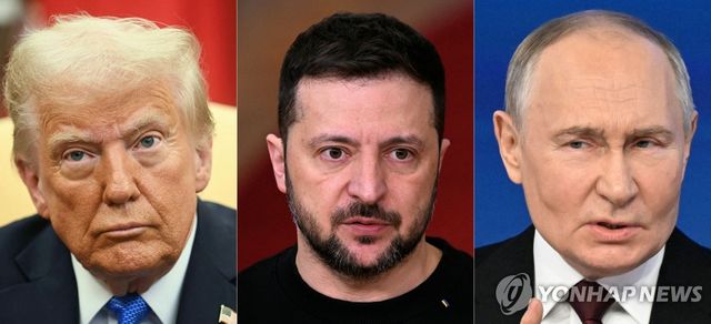 트럼프 미국 대통령, 젤렌스키 우크라이나 대통령, 푸틴 러시아 대통령(왼쪽부터)