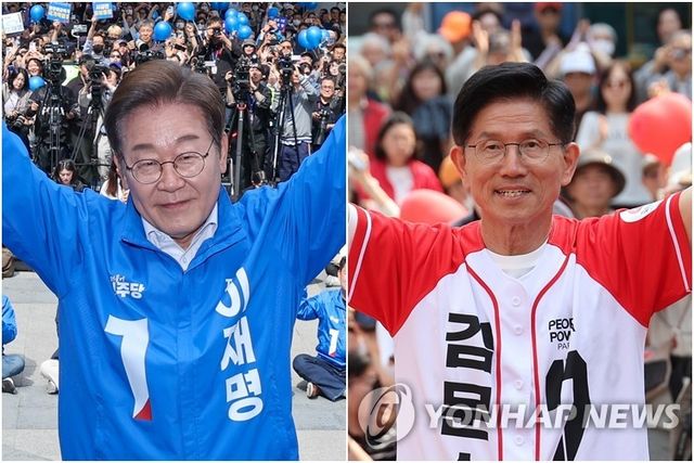 유세하는 이재명 대통령(왼쪽)-김문수 전 대선후보