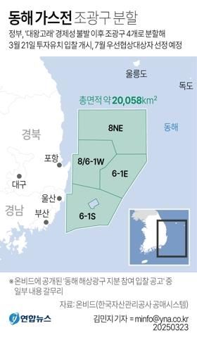 [그래픽] 동해 가스전 조광구 분할