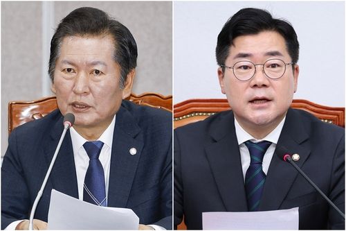 정청래 의원(왼쪽)-박찬대 원내대표