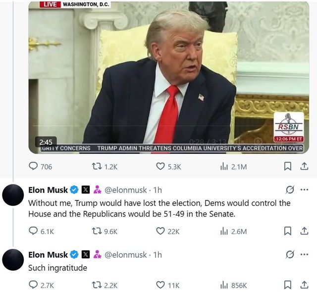 트럼프 대통령의 기자회견 내용에 머스크가 반박하는 글