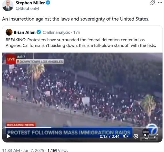 스티븐 밀러 백악관 부비서실장이 엑스에 올린 게시물