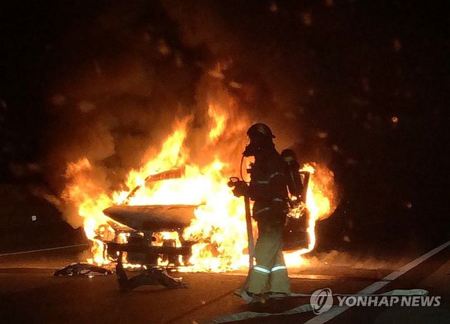 고라니 피하려다 승용차 전소