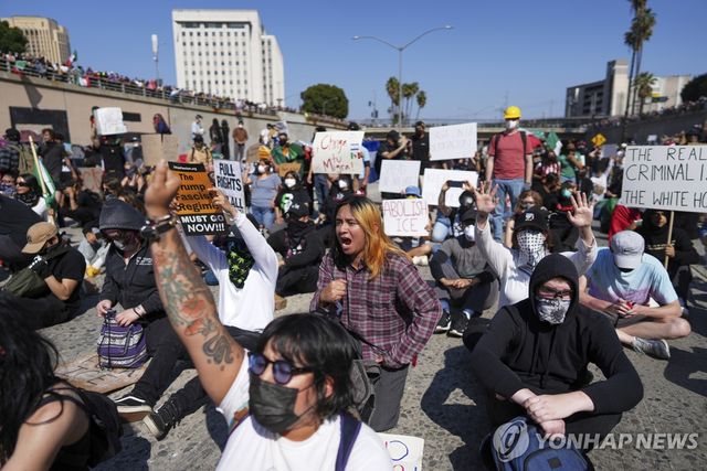 101번 고속도로 점거한 LA 시위대