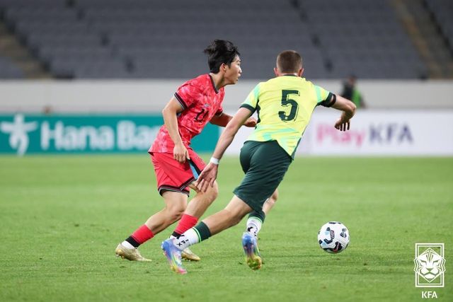 지난 5일 용인미르스타디움에서 열린 호주와의 U-22 대표팀 친선경기 모습.