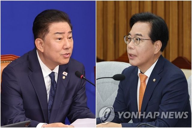 더불어민주당 김병기 원내대표(왼쪽)와 국민의힘 송언석 원내대표