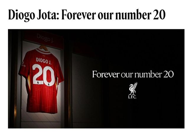 조타의 등번호 20번 영구결번을 발표한 리버풀