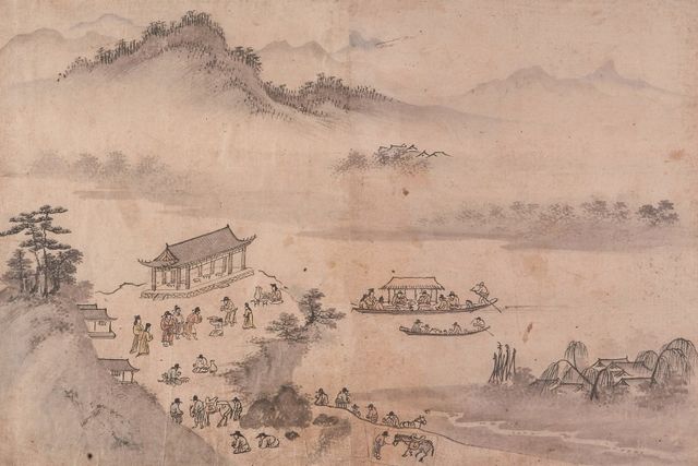 한강가 제천정에서 벌어진 중국 사신의 송별회를 그린 '무진추한강음전도'