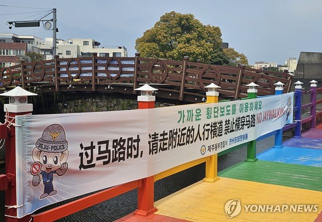 제주 무단횡단 금지 안내 현수막