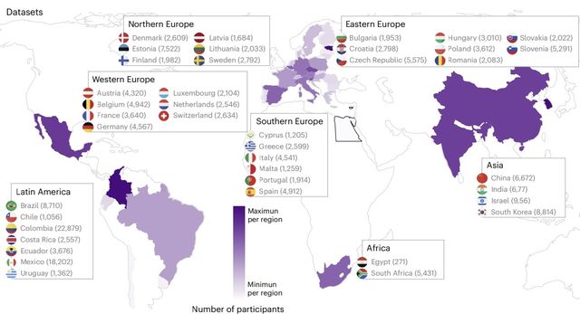 연구 대상 40개국 및 국가별 참가자 수 