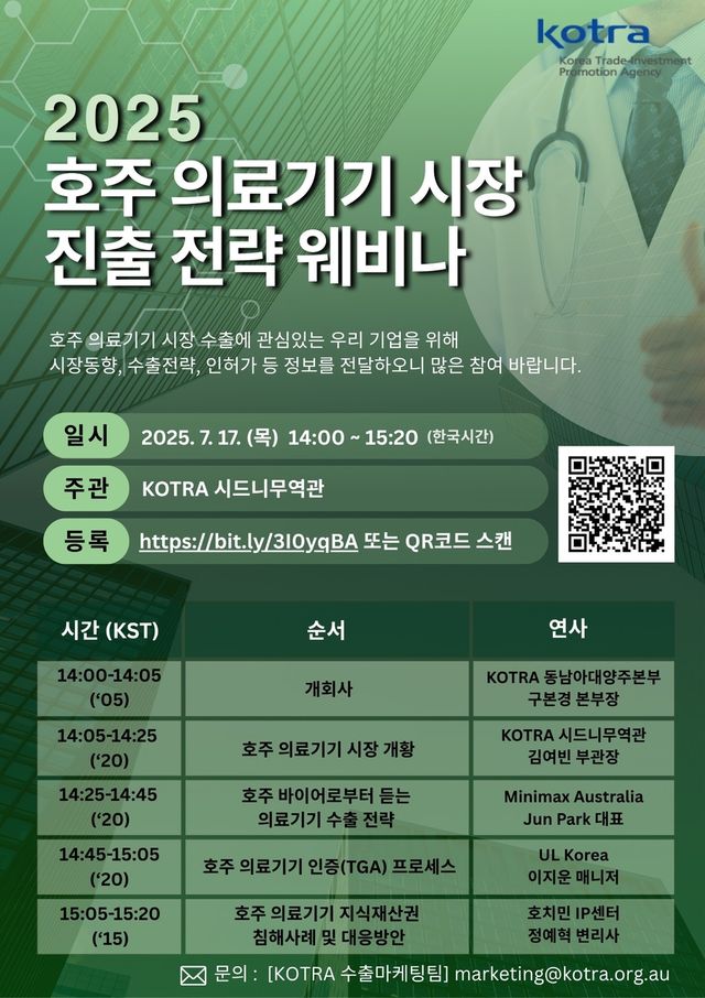 2025 호주 의료기기 시장 진출 전략 웨비나 포스터