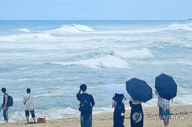 거센 파도 치는 강문해변