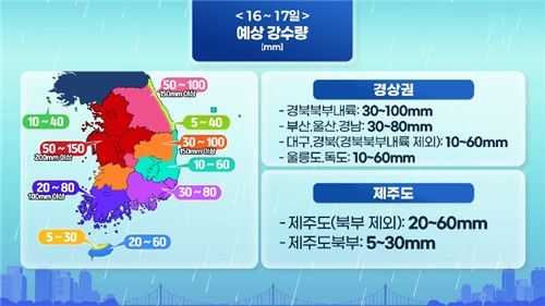 16∼17일 예상 강수량. [기상청 제공. 재판매 및 DB 금지]
