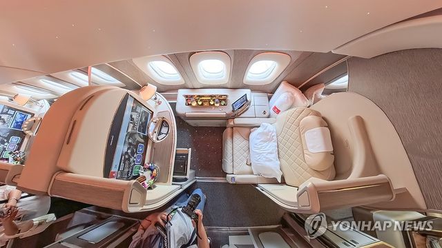 '블링블링' 여닫이문 있는 에미레이트항공 일등석