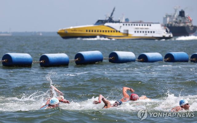 '수영 마라톤' 싱가포르 세계선수권대회 오픈워터스위밍 경기 모습