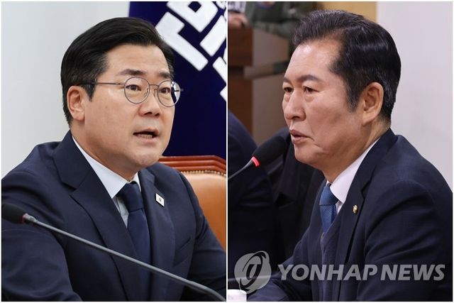 더불어민주당 당대표 출마하는 박찬대 의원(왼쪽)과 정청래 의원
