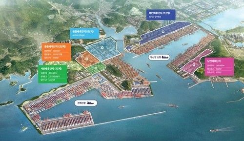 진해신항(왼쪽)과 부산신항(오른쪽)