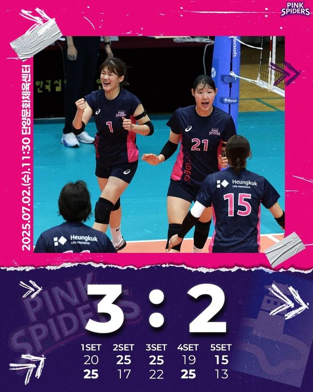 흥국생명 3-2 승리를 알린 SNS