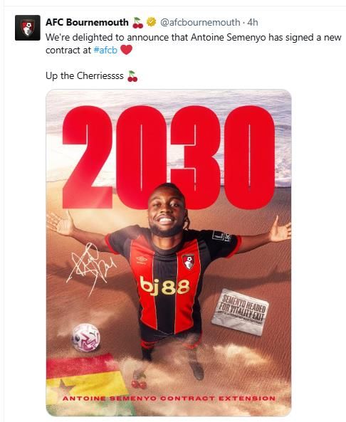 세메뇨와 계약 연장 소식을 전한 본머스.