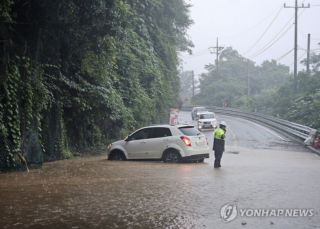 물웅덩이 빠진 차량