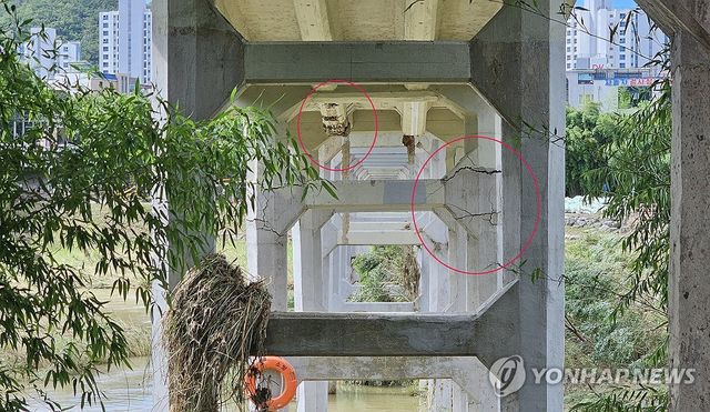 울산 '구 삼호교' 교각에 보이는 균열