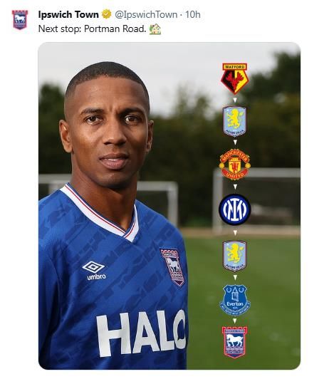 애슐리 영의 영입을 발표한 입스위치 타운.