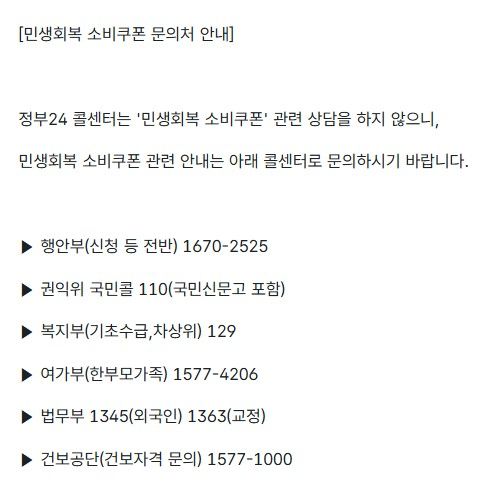 민생회복 소비쿠폰 문의처