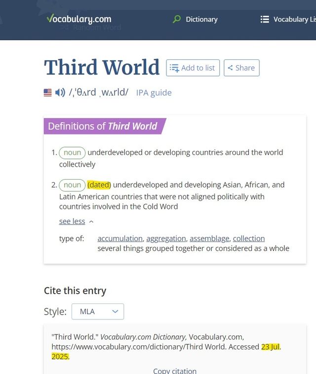 '보캐블러리닷컴(Vocabulary.com)'에서 수정된 'Third World(제3세계)' 정의