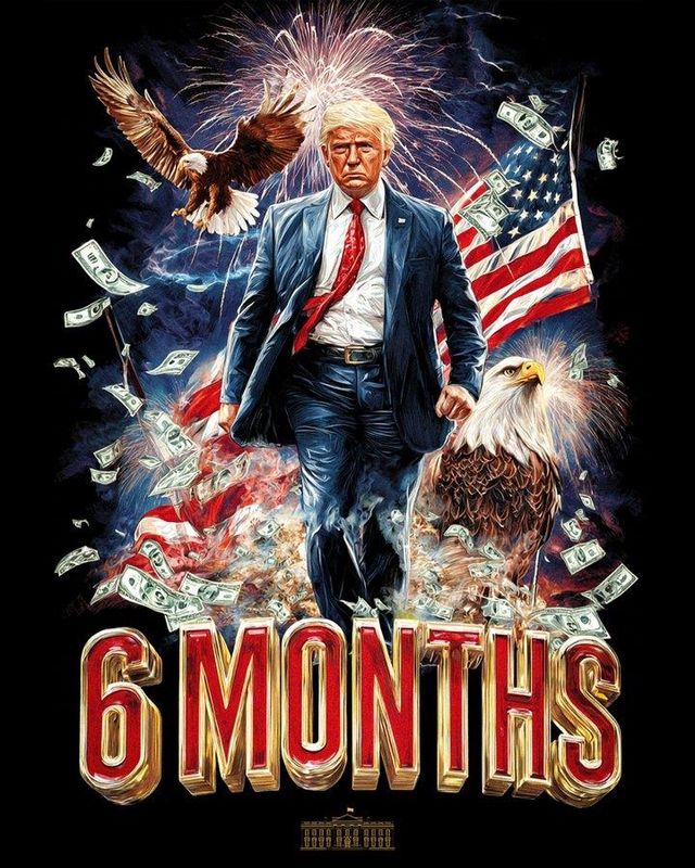 트럼프 대통령 취임 6개월 기념으로 백악관 공식 소셜미디어 계정에 올라온 일러스트.[백악관 엑스 계정 캡처. 재판매 및 DB 금지]