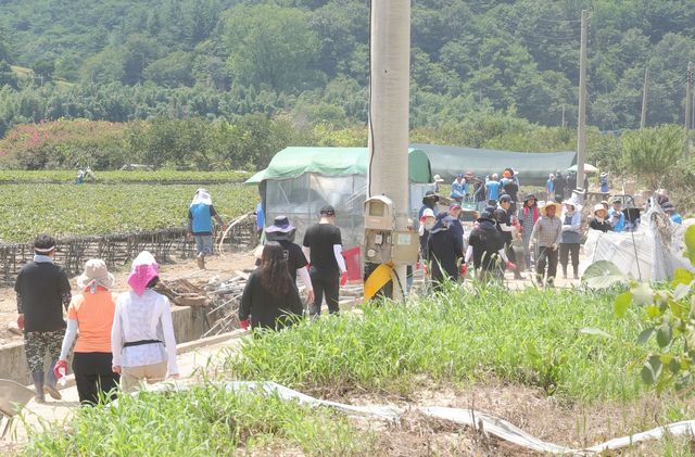 경남 산청군 신안면 일대 수해 복구에 나선 자원봉사자들