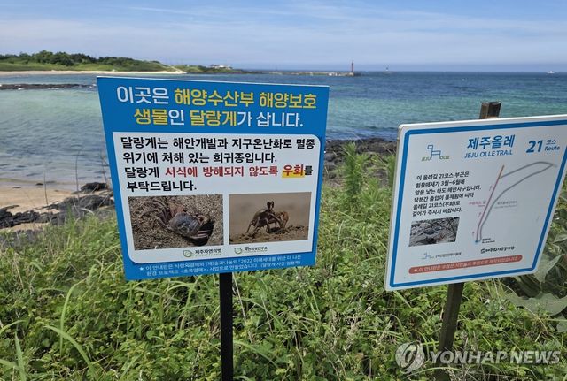 제주 해안사구의 달랑게 보호 팻말