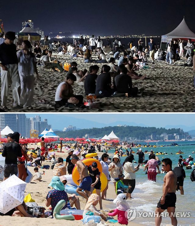 밤에도, 낮에도 피서객 북적…강릉 경포해수욕장