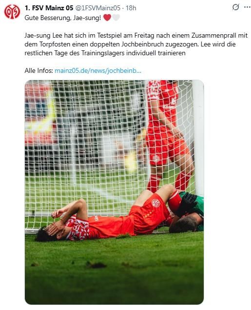이재성의 부상 소식을 전한 마인츠.