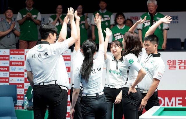 하나카드 선수단의 승리 세리머니